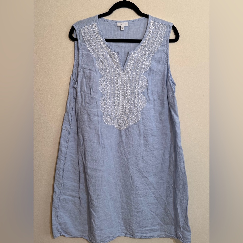 J Jill Light Blue Embroidered Sleeveless Linen Dress size XL